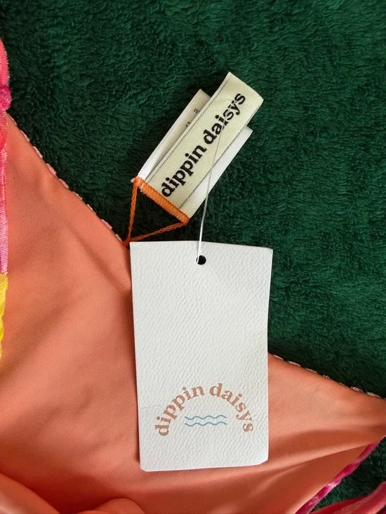 Dippin' Daisy's Coral and Tie-Dye Pink Yellow Ribbed Bikini Bottom - Picture 7 of 7